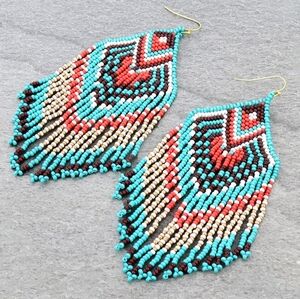 NWT Blue Handcrafted Beaded Turquoise And Pink Earrings